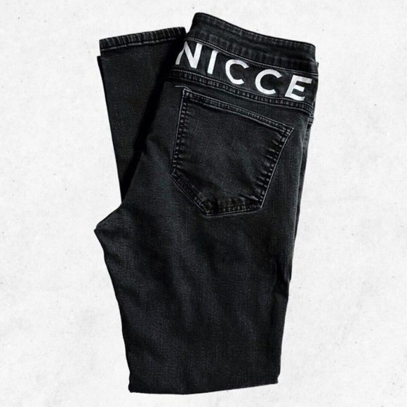 NICCE Men’s Sz L 32" Waist Washed Black Skinny Fit Jeans Back Logo RIPPED!‎ - Picture 14 of 14
